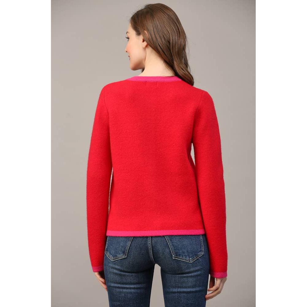 Front Button Color Block Cardigan Sweater