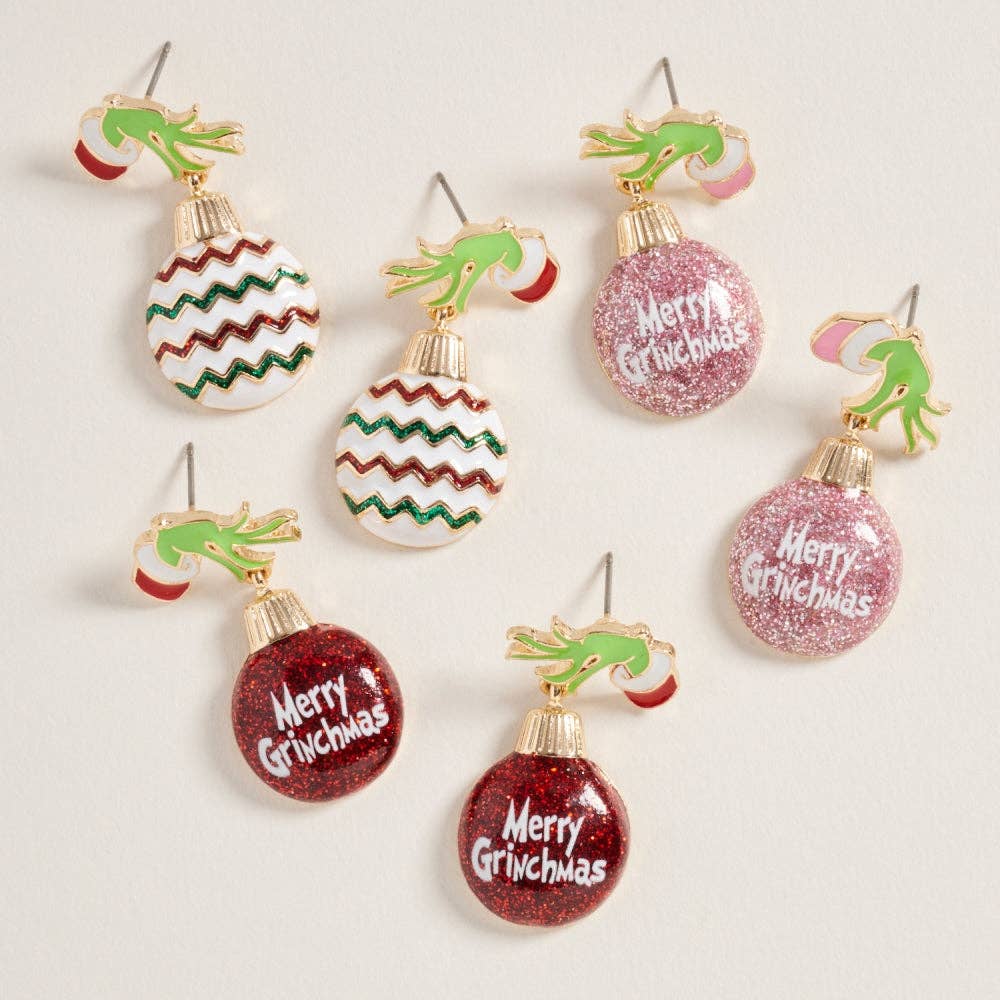 Glitter Green Monster Hands Ornament Post Earrings