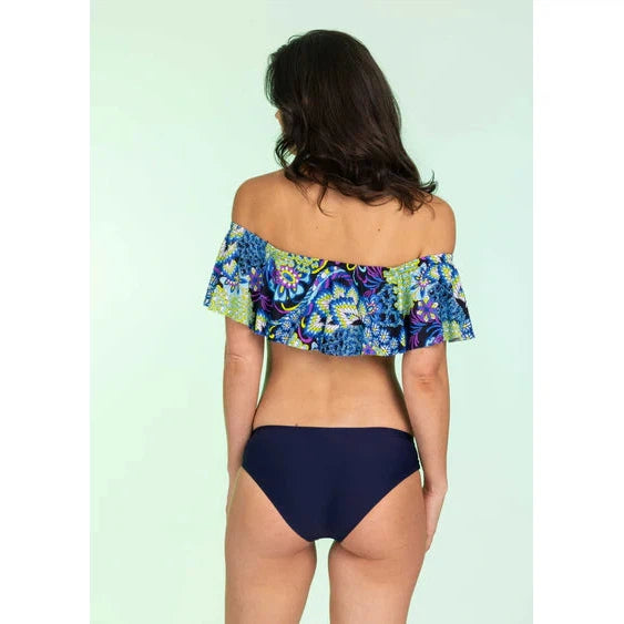 Off Shoulder Print Flounce Bikini Top