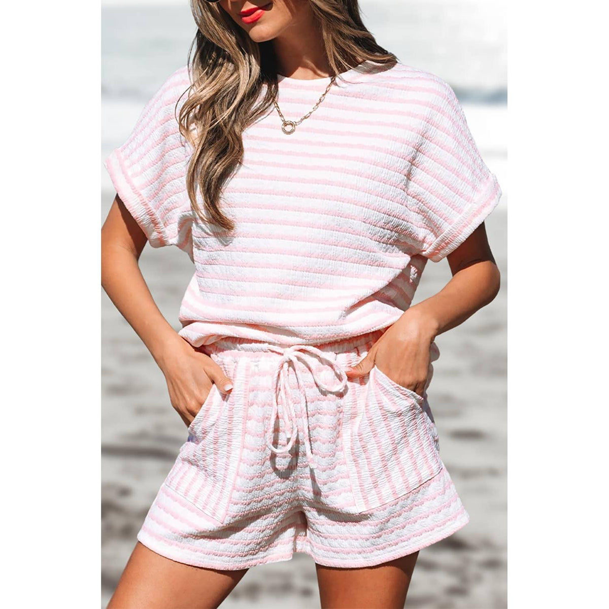 Lara Striped Knitted Top and Shorts Set