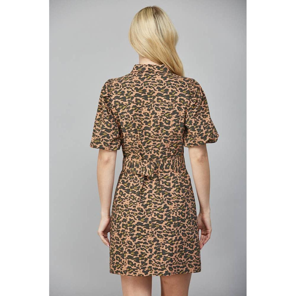 Animal Print Short Sleeve Belted Dress