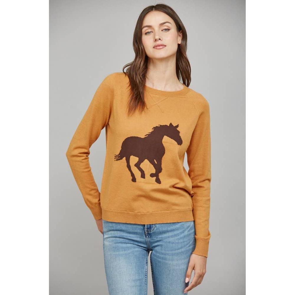 Horse Intarsia Knit Crew Neck Sweater