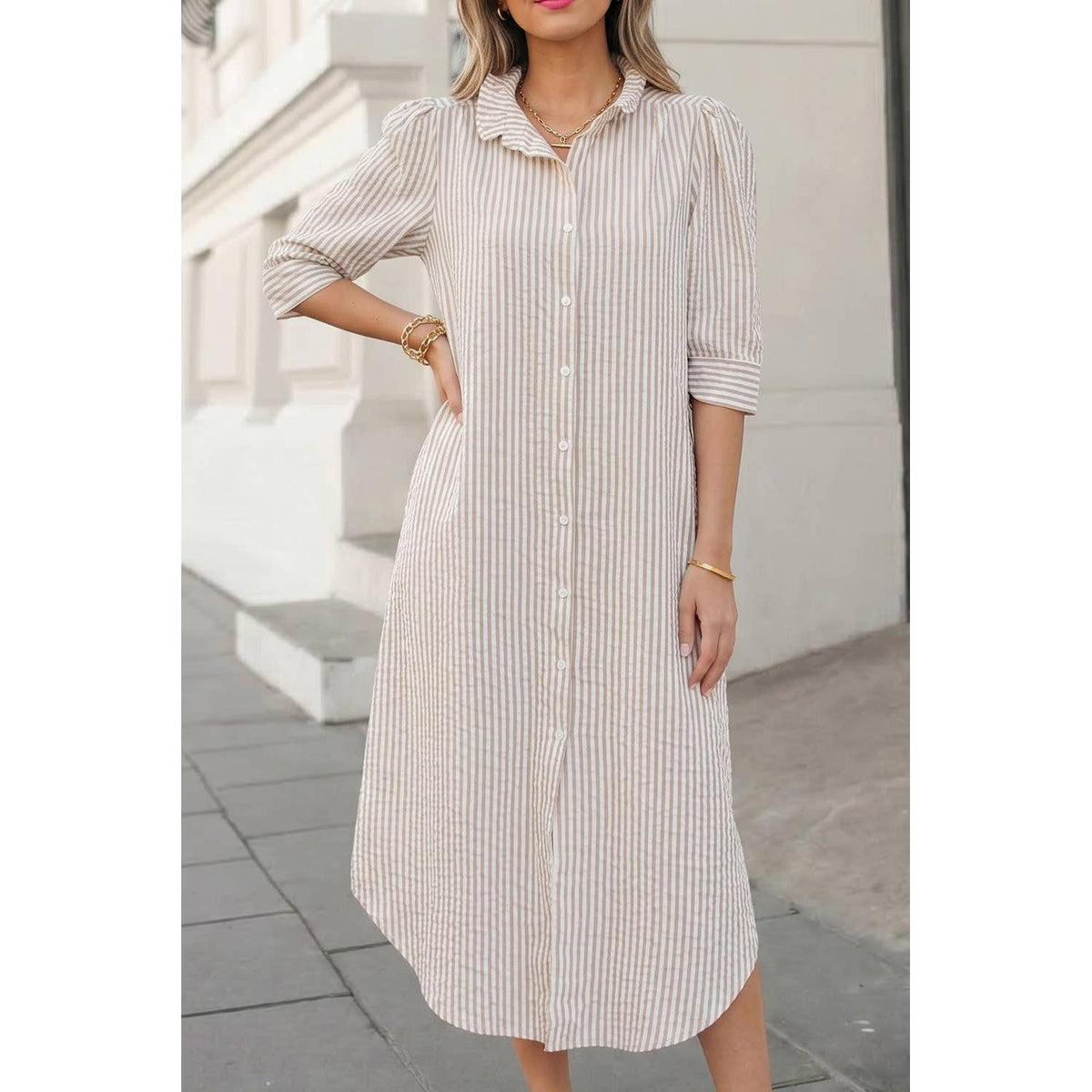 Jada Stripe Collar Shirt Maxi Dress