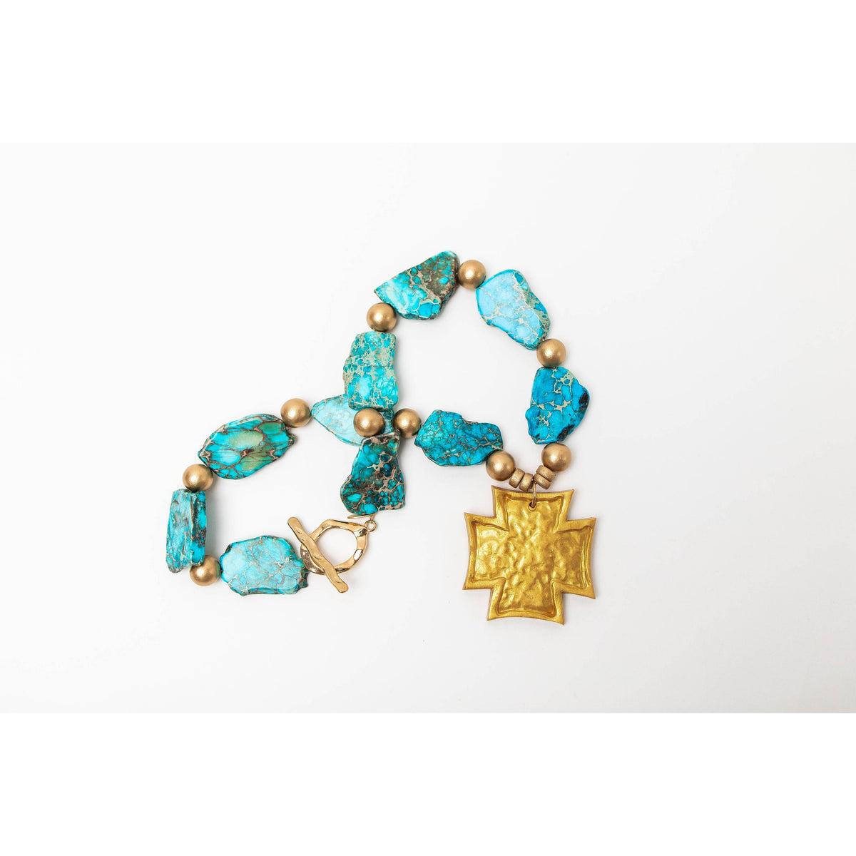 Turquoise Sea Jasper Nuggets with Neal Cross Necklace