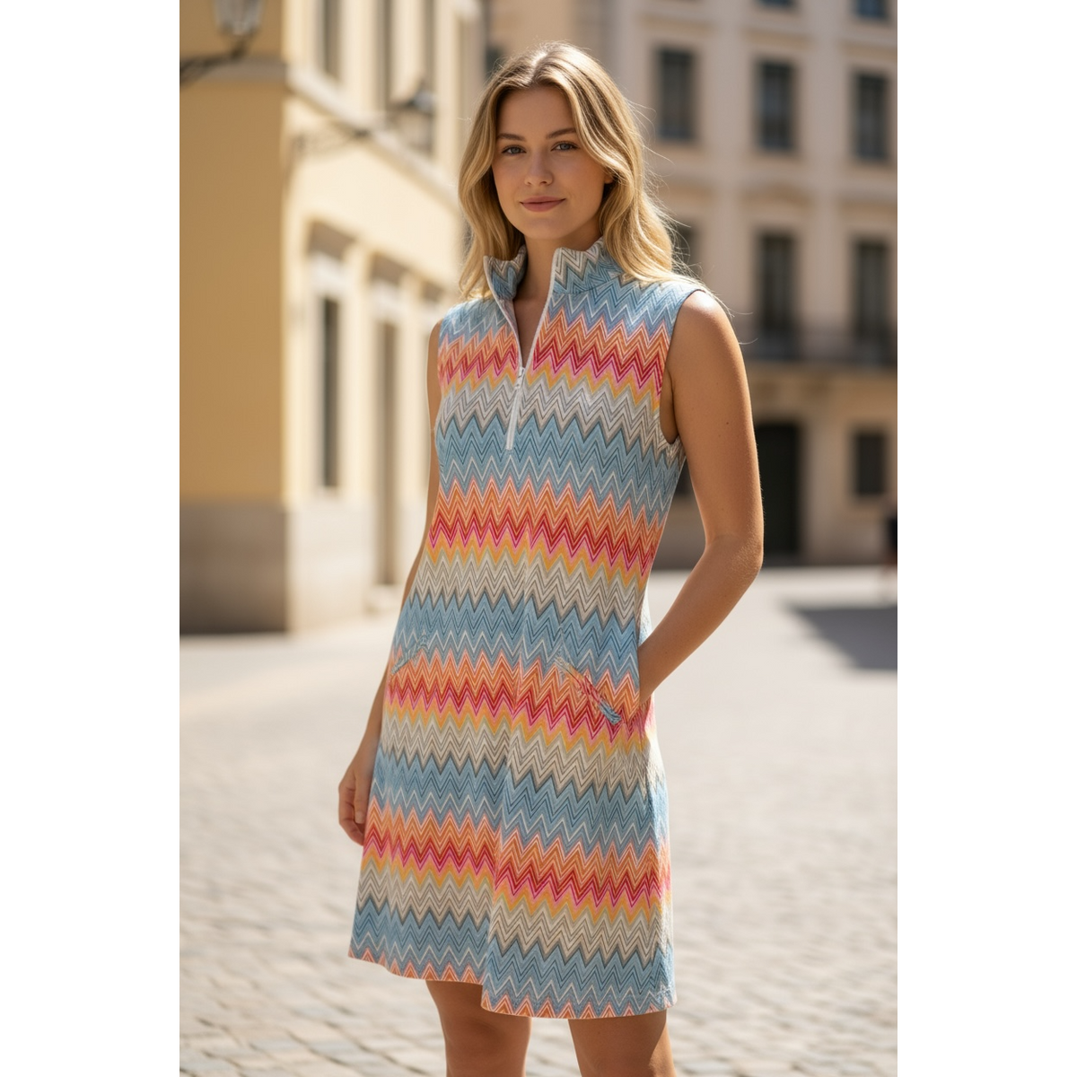 Susan Sleeveless Zip Mock Dress