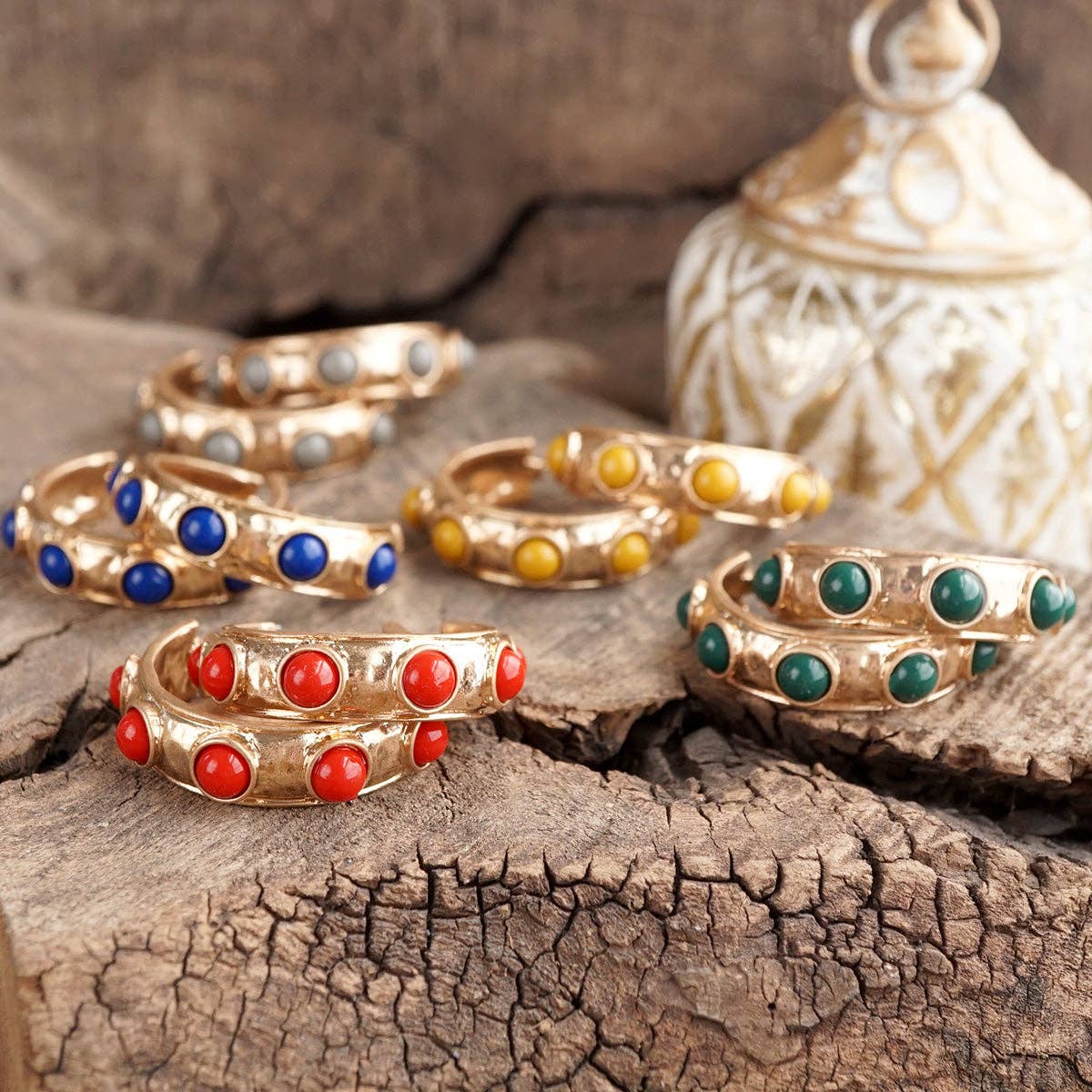 Jeweled Cabochon Hoop Earrings