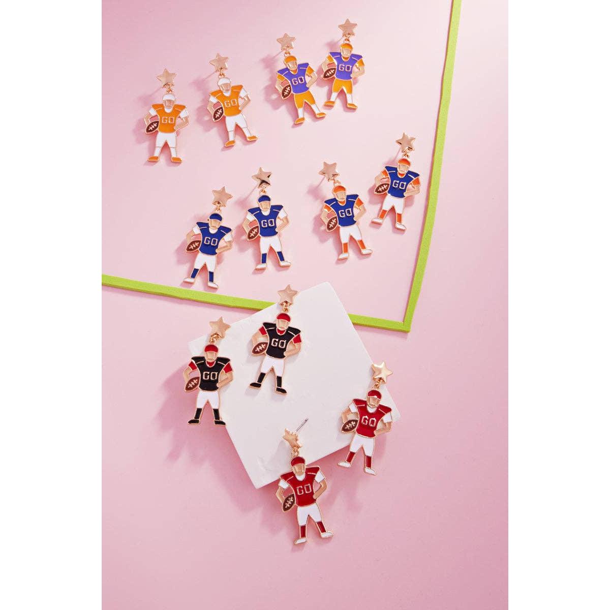 Game Day Football Player Enamel Post Earrings