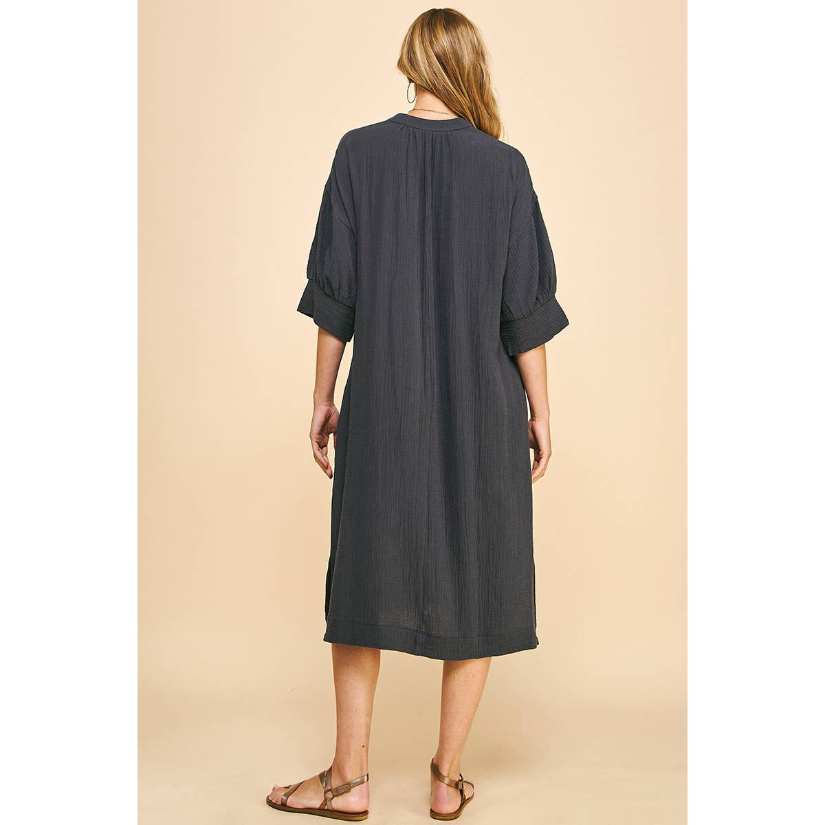 Relaxed Fit Knit Midi Dress Charcoal / L Relaxed Fit Knit Midi Dress Charcoal / L