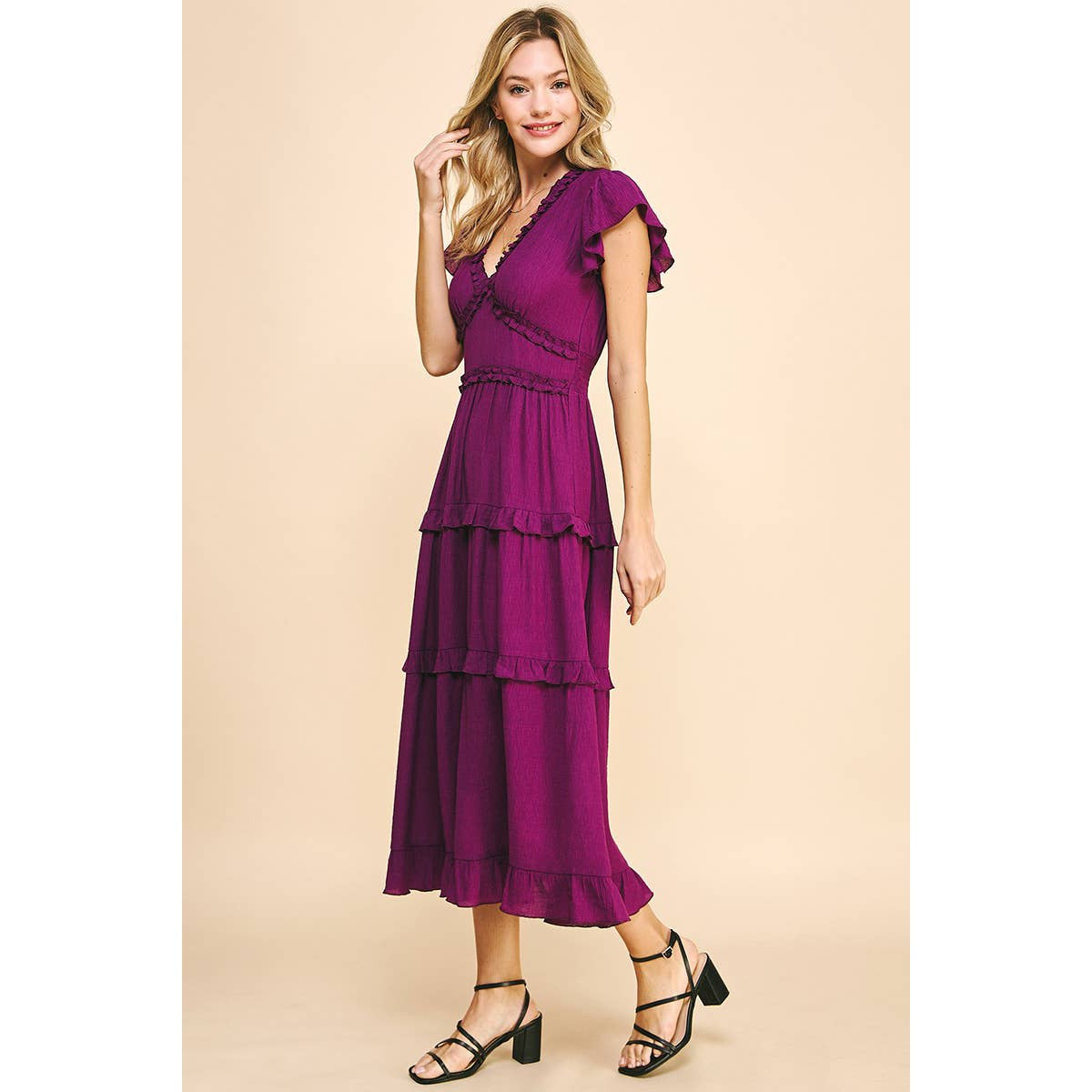 Ruffled Tea Length Dress