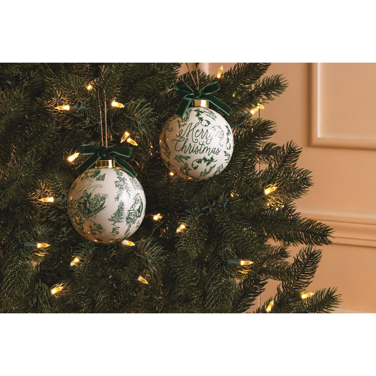 Green Toile Santa Scene Ball Ornament