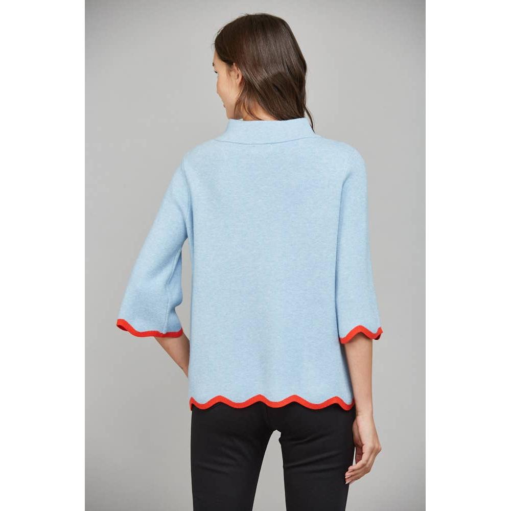 Scallop Edge Mock Neck Sweater