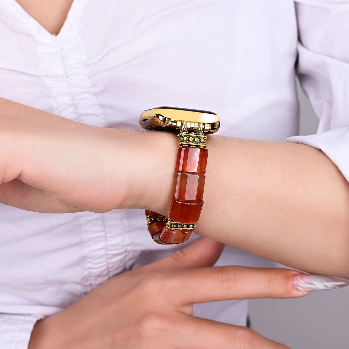 Serene Flame Agate Stretch Apple Watch Strap