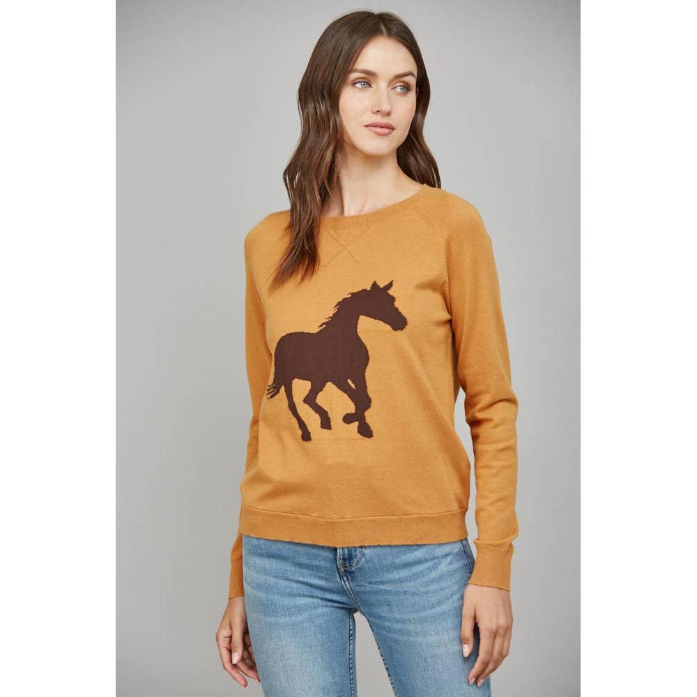 Horse Intarsia Knit Crew Neck Sweater