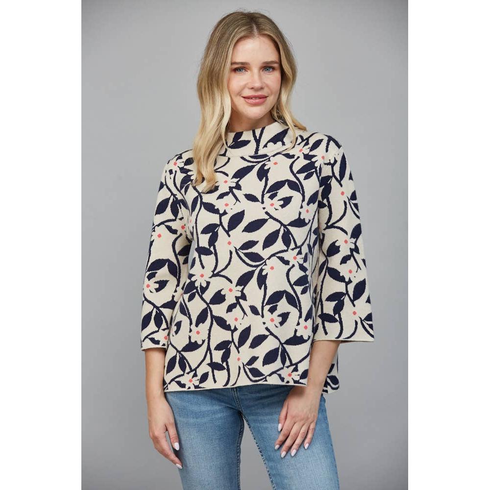 Floral Jacquard Mock Neck Sweater