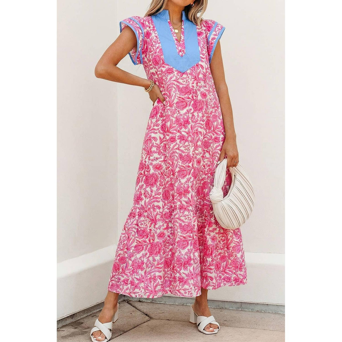 Sassy Floral V Neck Midi Dress