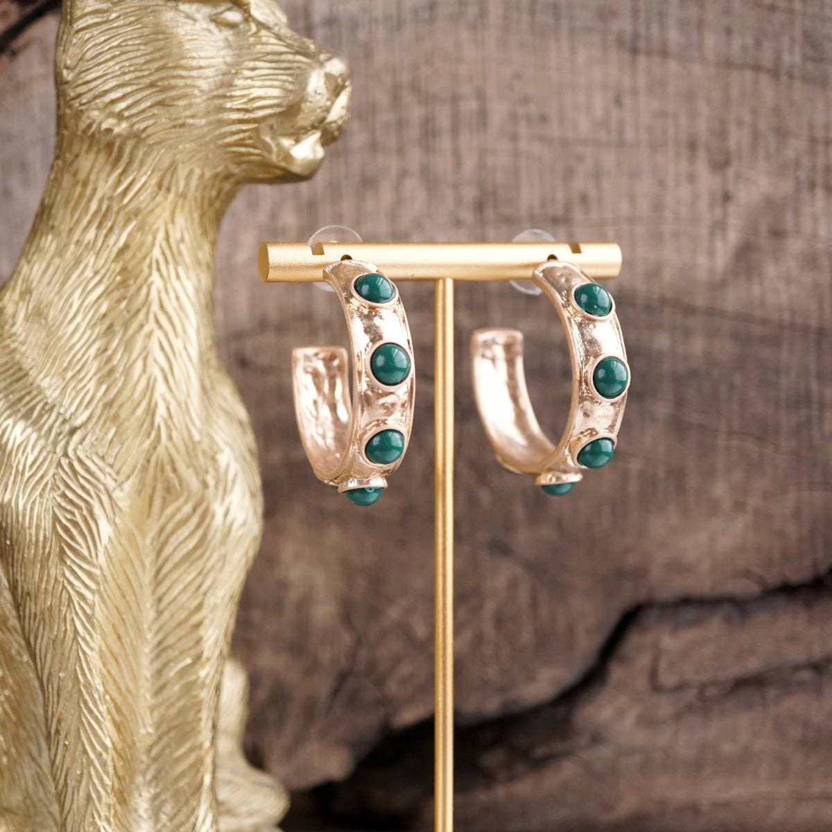 Jeweled Cabochon Hoop Earrings