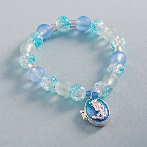 Mermaid Locket Charm Enamel Bead Stretch Bracelet
