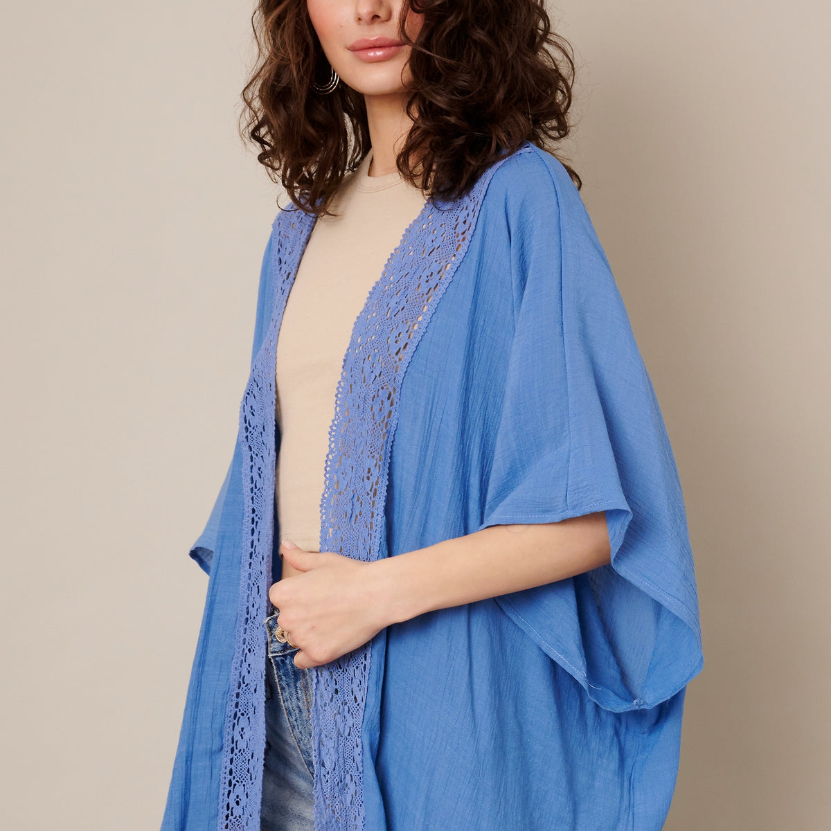 Maxi Lace Collar Cover Up Kimono