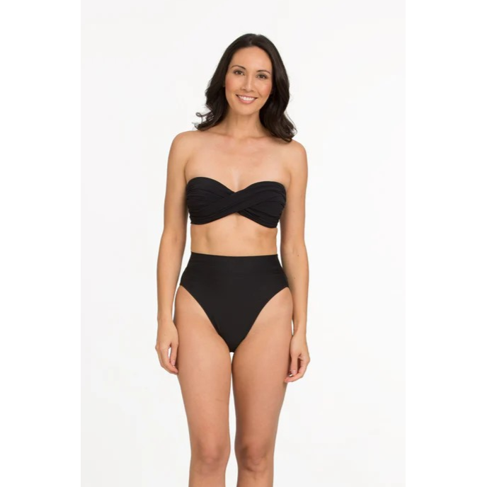 Solid Twist Front Bandeau Bikini Top with Back Ties