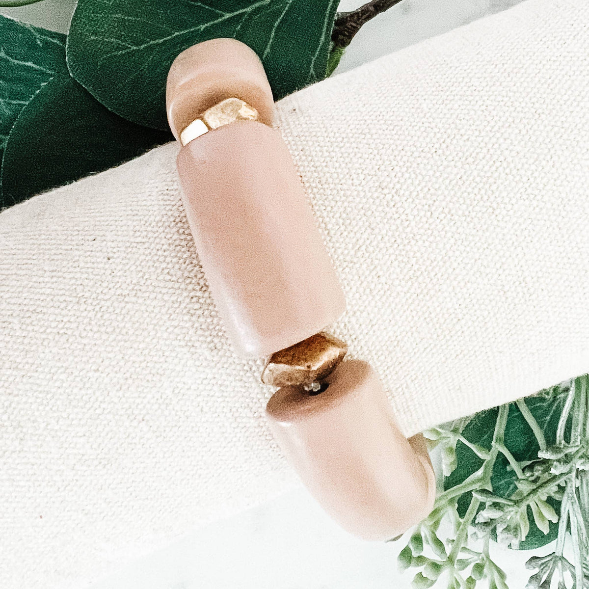 Taupe Wood Tube Bead Bracelet