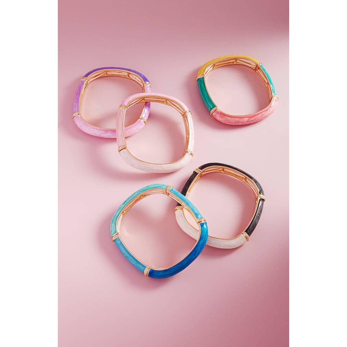 Square Color Enamel Stretch Bangle Bracelet