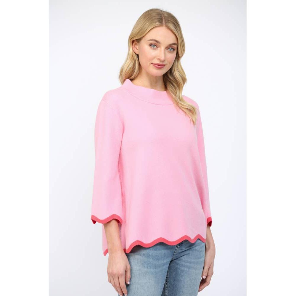 Scallop Edge Mock Neck Sweater