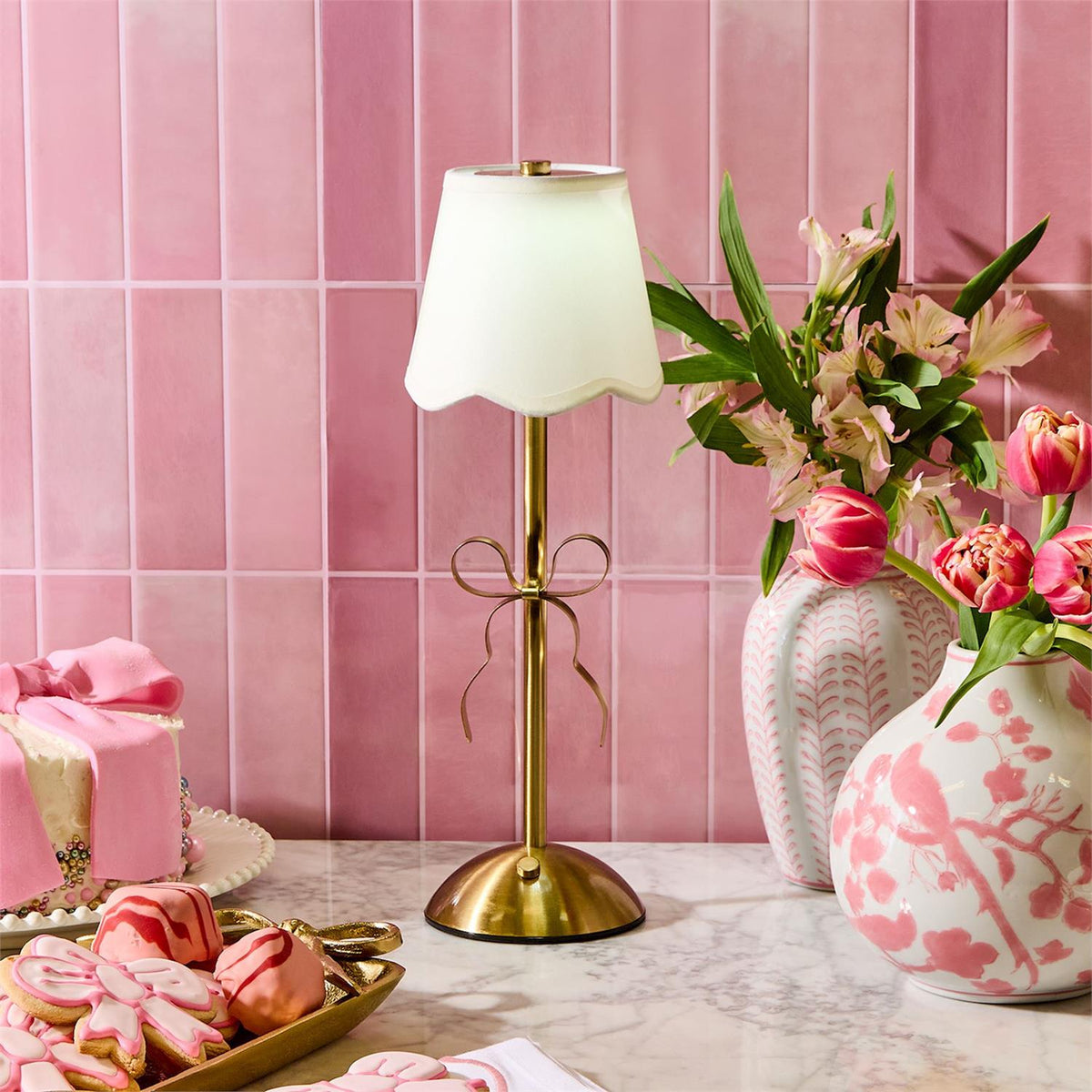 LED Cordless Gold Bow Table Lamp