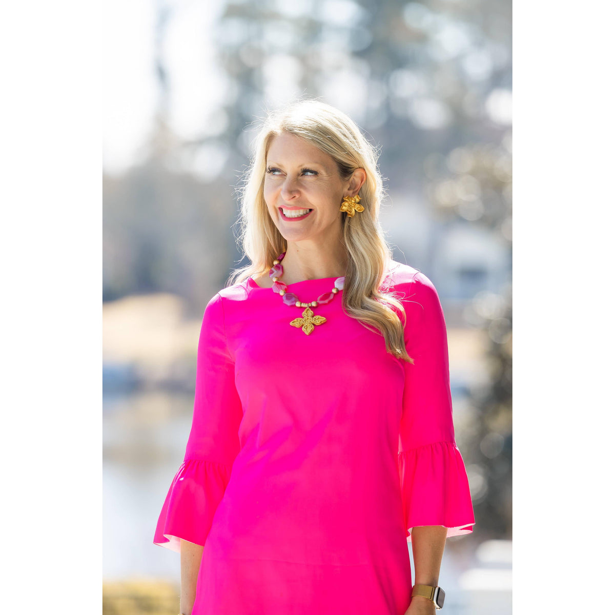 Pink Fire Agate Nuggets with Kait Cross Necklace