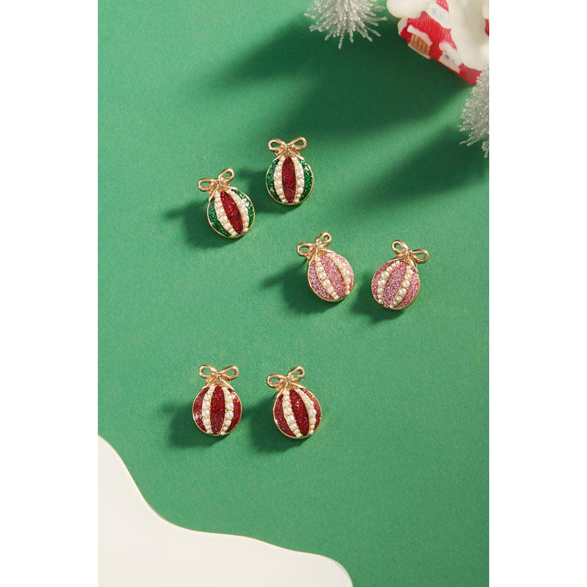 Christmas Tree Ornament Enamel Pearl Post Earrings