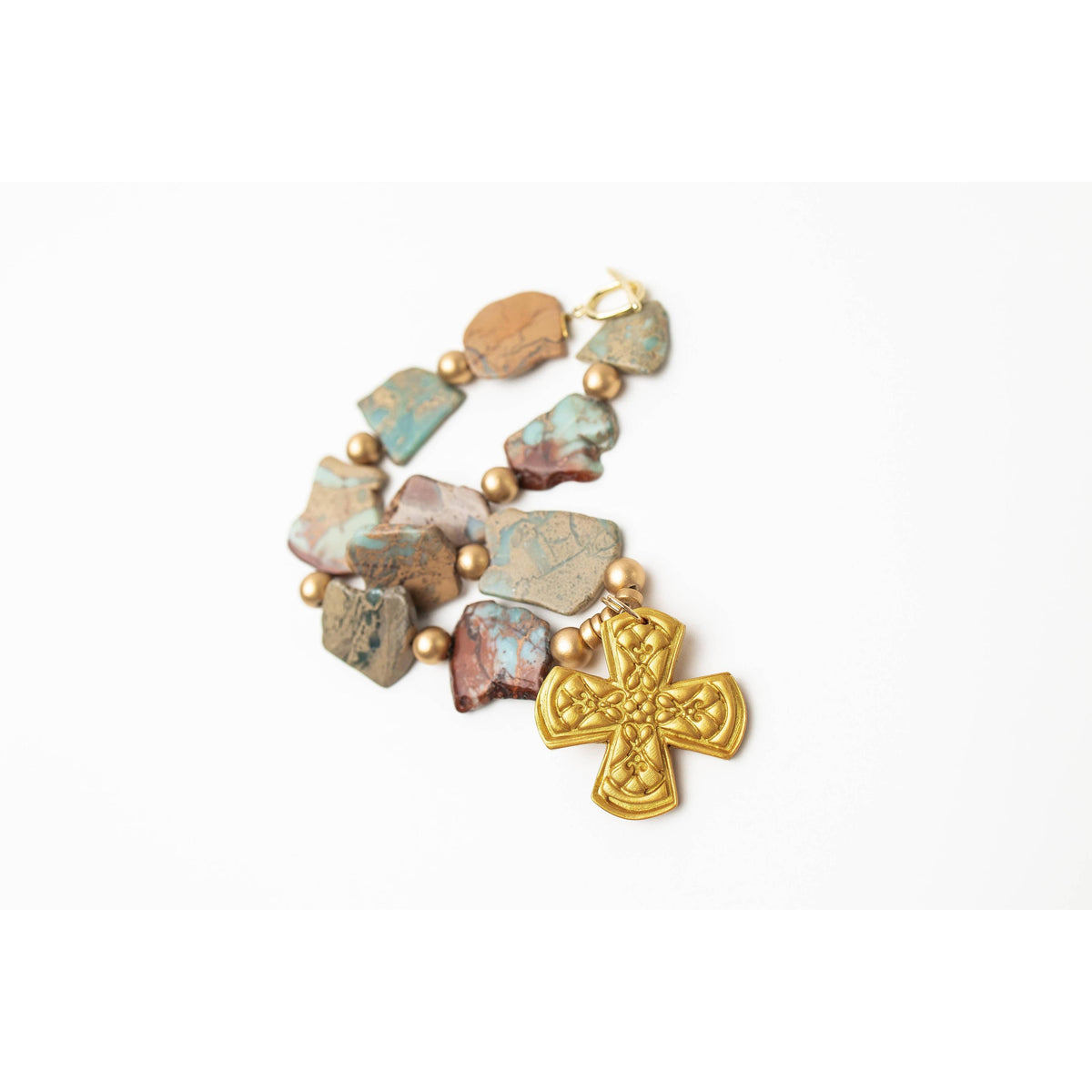 18" Aqua Terra Jasper with Kristin Cross Necklace