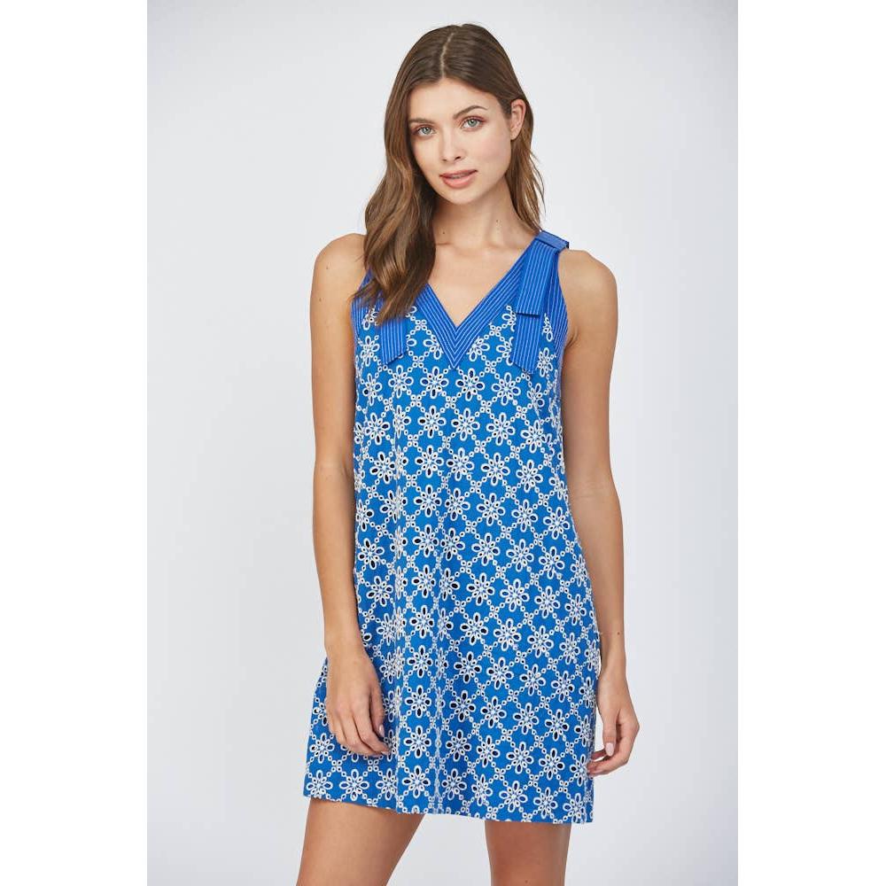 Sleeveless Bow Strap Eyelet Dress