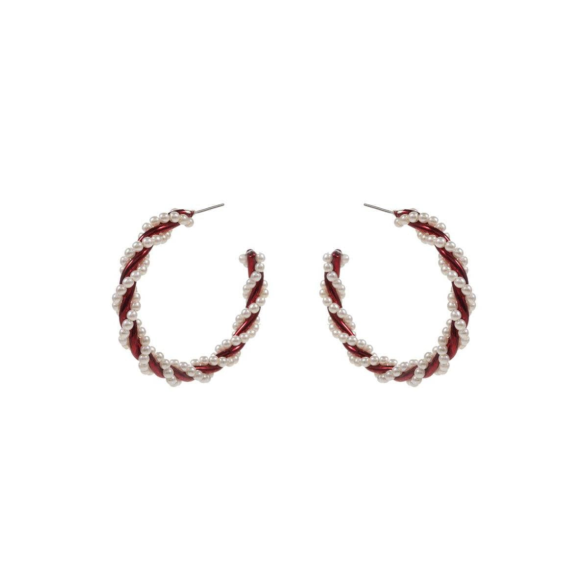 Christmas Twisted Pearl Hoop Earrings
