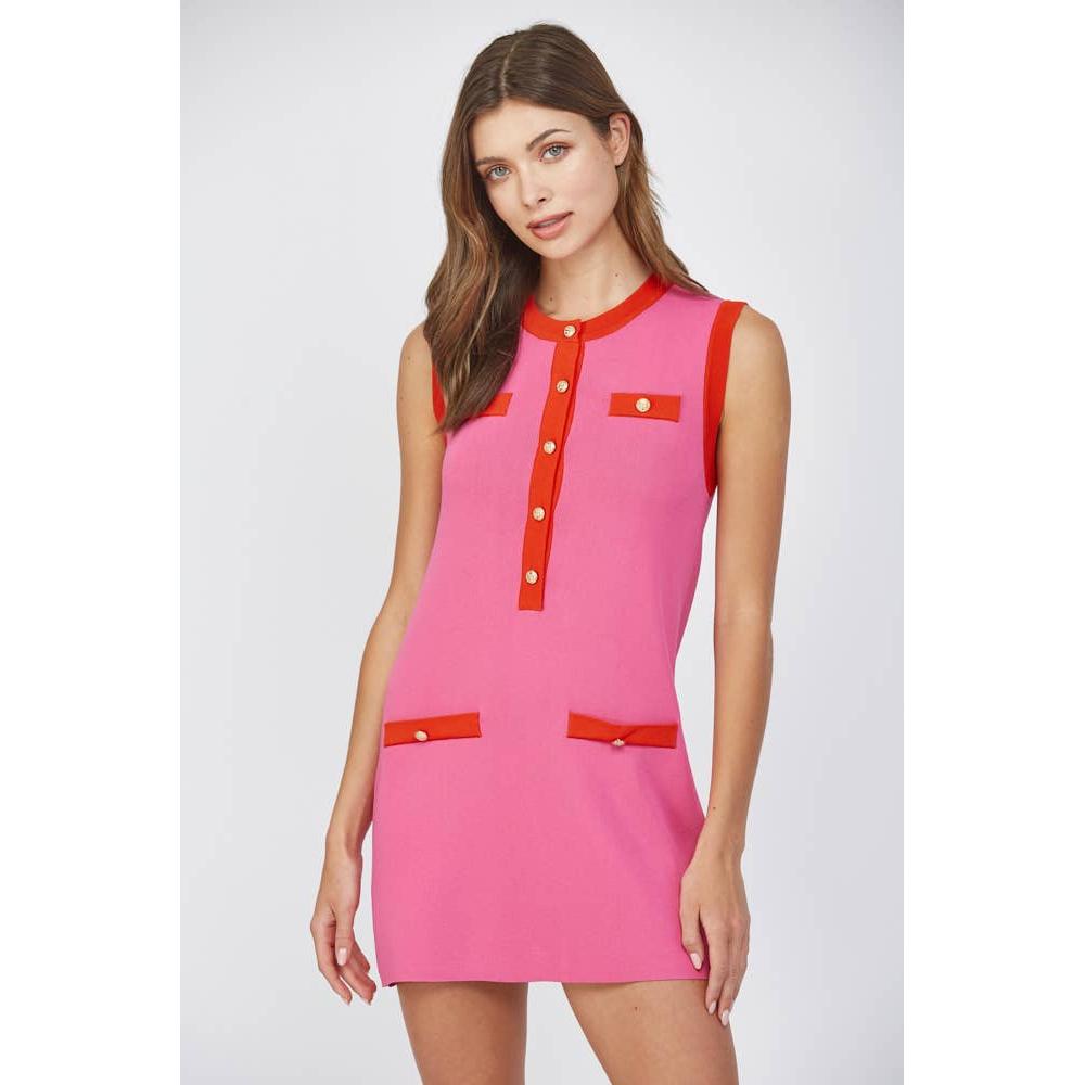 Contrast Color Sleeveless Sweater Dress