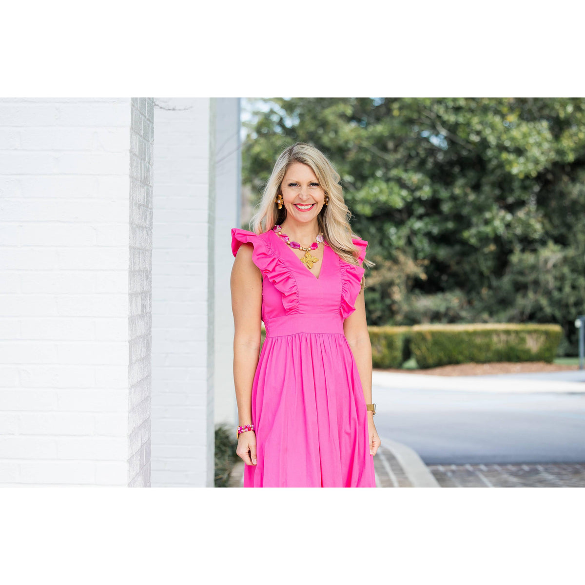 Pink Fire Agate Nuggets with Kait Cross Necklace