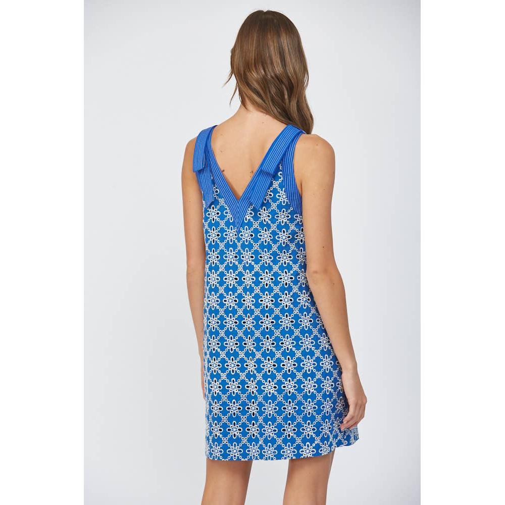 Sleeveless Bow Strap Eyelet Dress