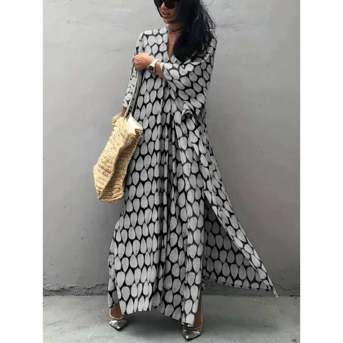 Boho Leaf Print Caftan