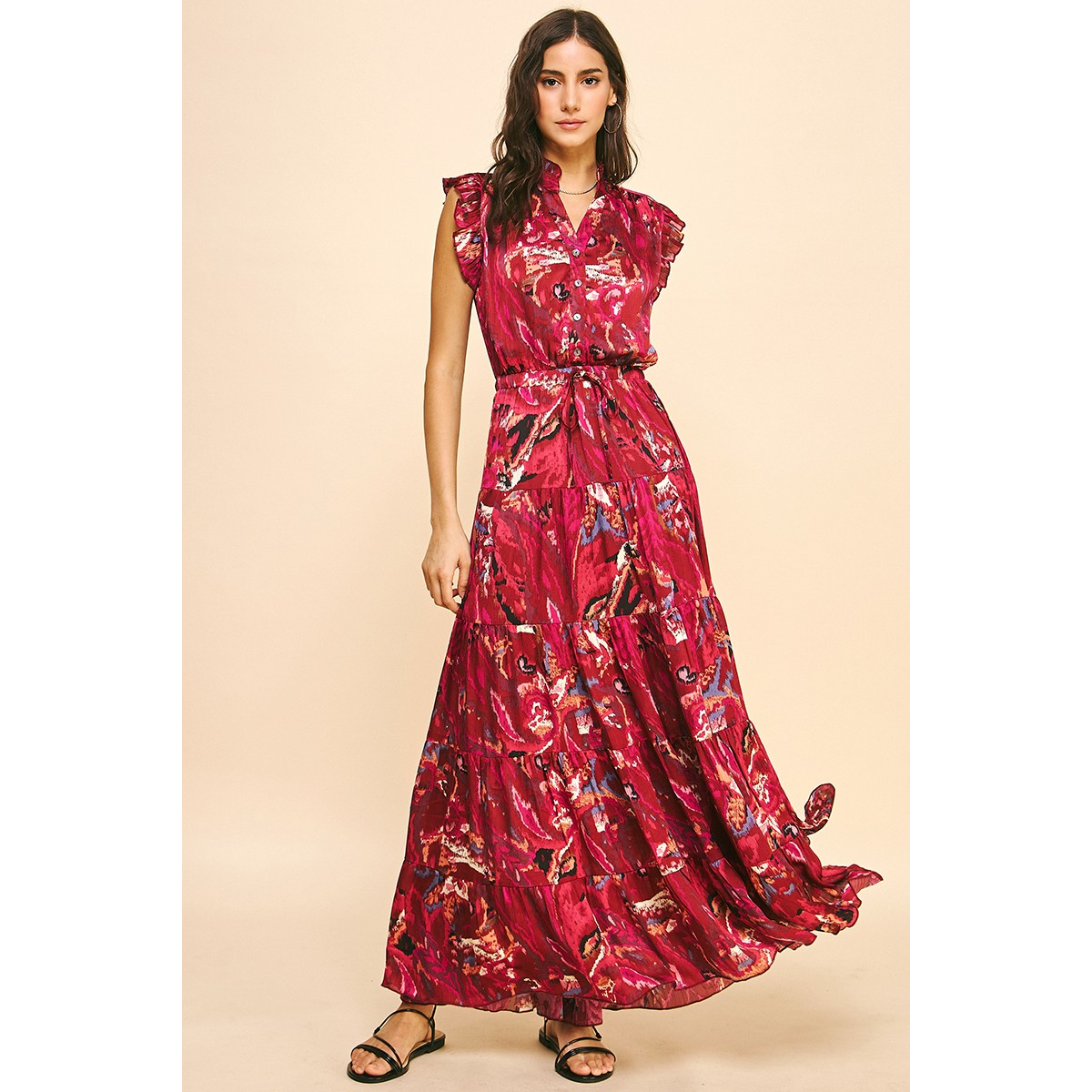 Satin Print Maxi Dress