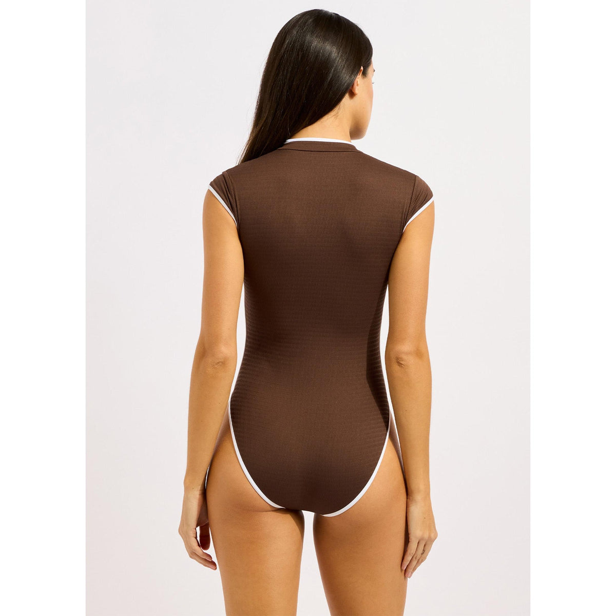 Beach Bound Cap Sleeve Zip Front One Piece