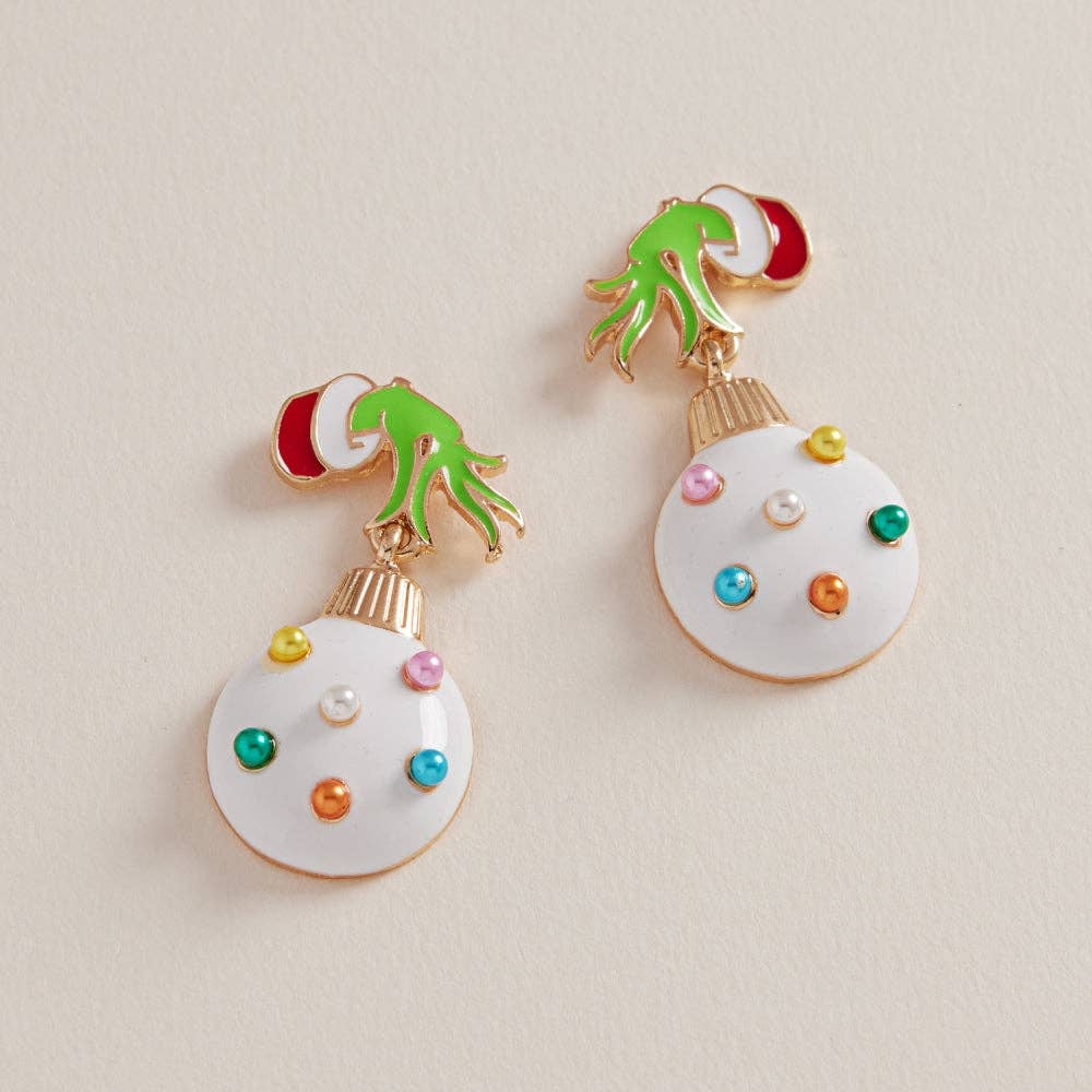 Green Monster Hands Pearl Ornaments Post Earrings