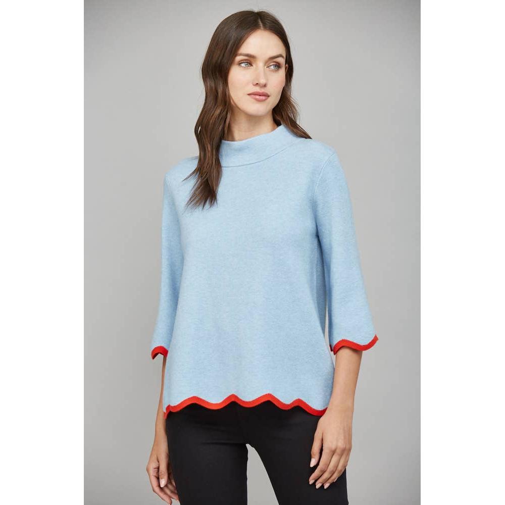 Scallop Edge Mock Neck Sweater