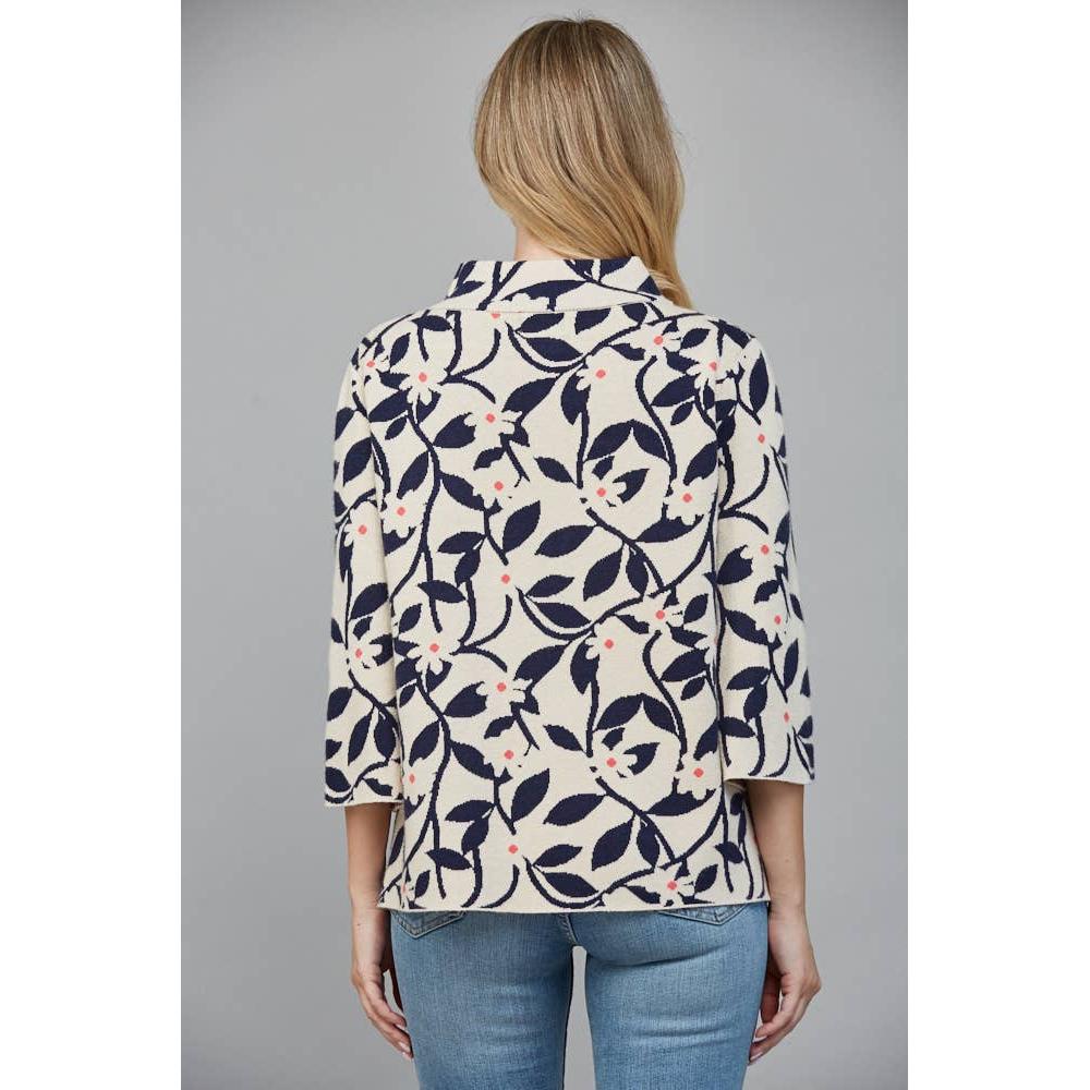 Floral Jacquard Mock Neck Sweater