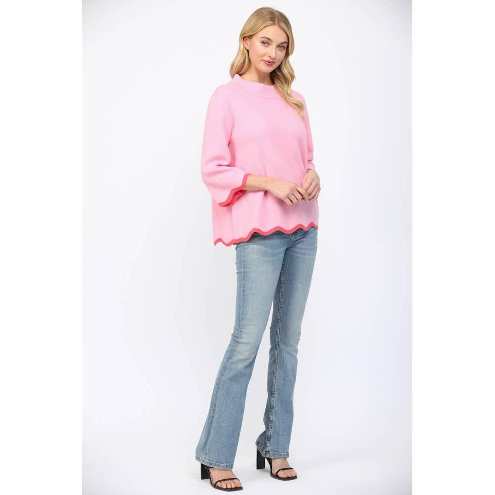 Scallop Edge Mock Neck Sweater