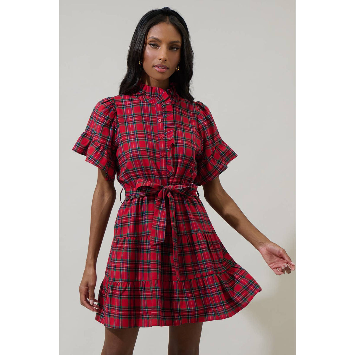 Arvada Plaid Cottonwood Ruffle Button Down Mini Dress