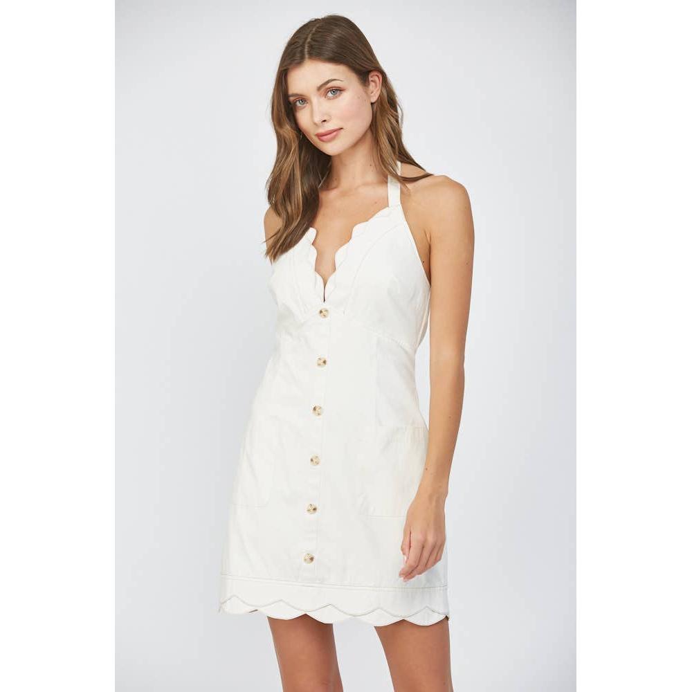 Halter V-Neck Scallop Edge Dress