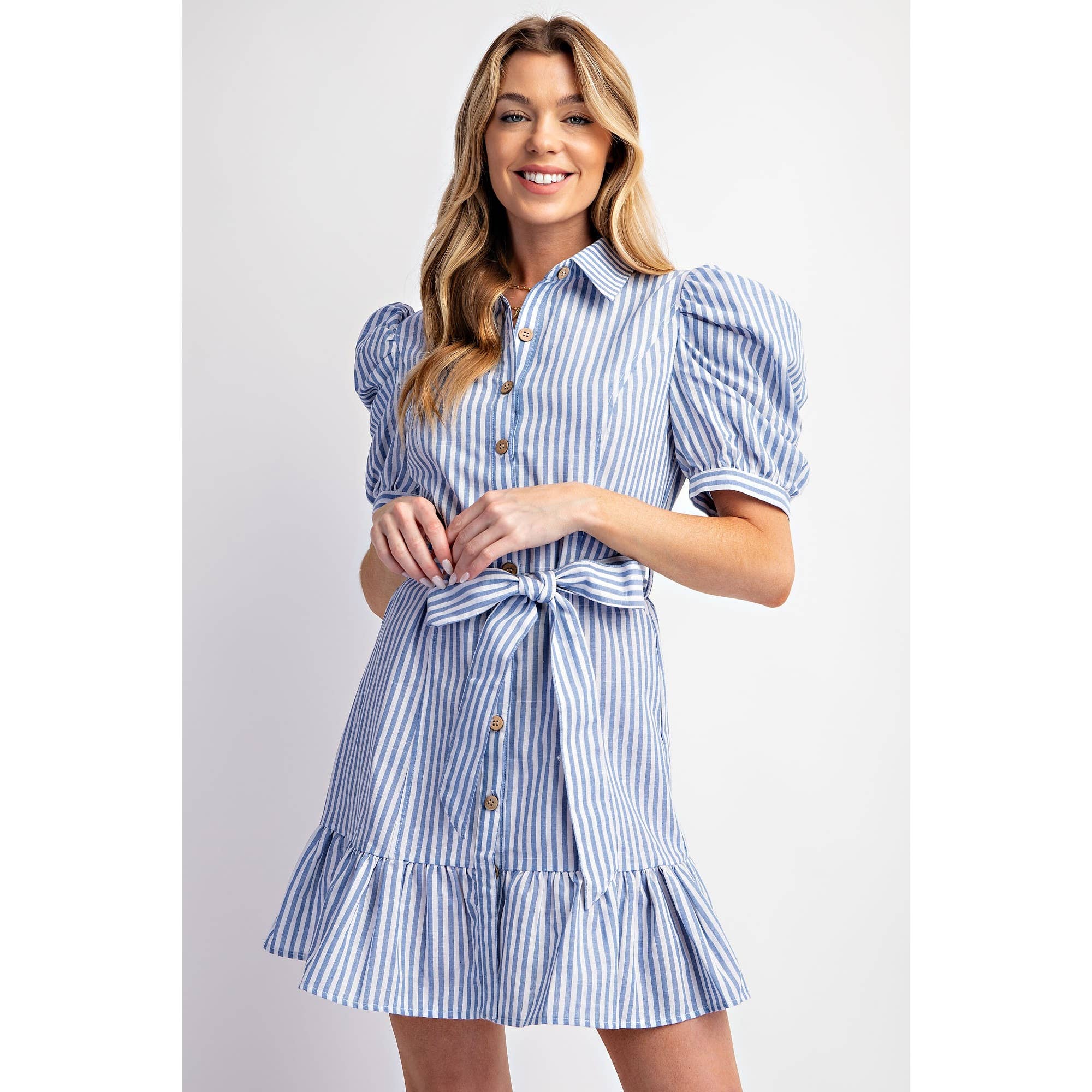 COTTON STRIPED BELTED SHIRT DRESS – Splash on Main