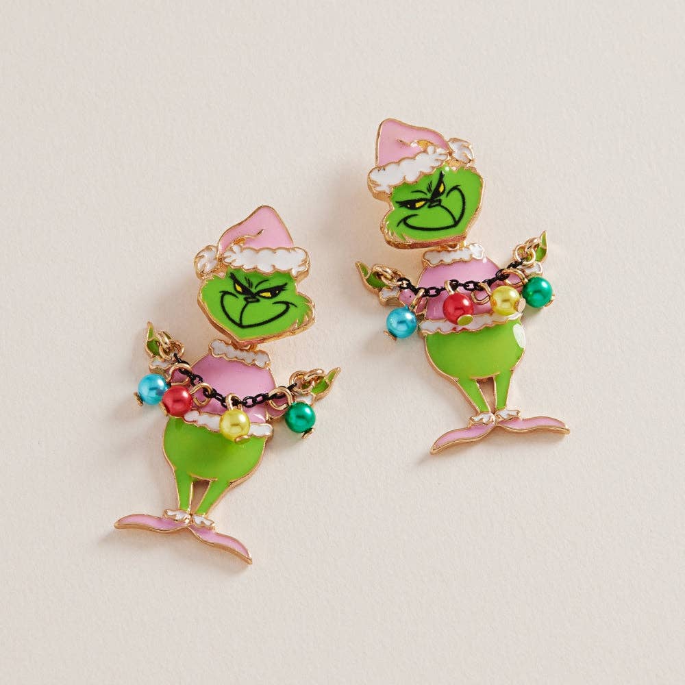 Christmas Green Monster with Pearl Post Earrings