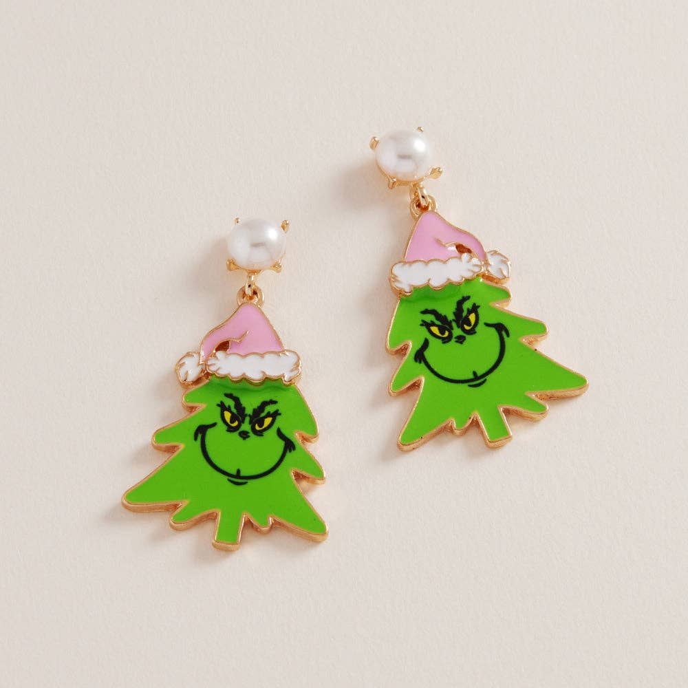 Christmas Green Monster Tree Post Earrings