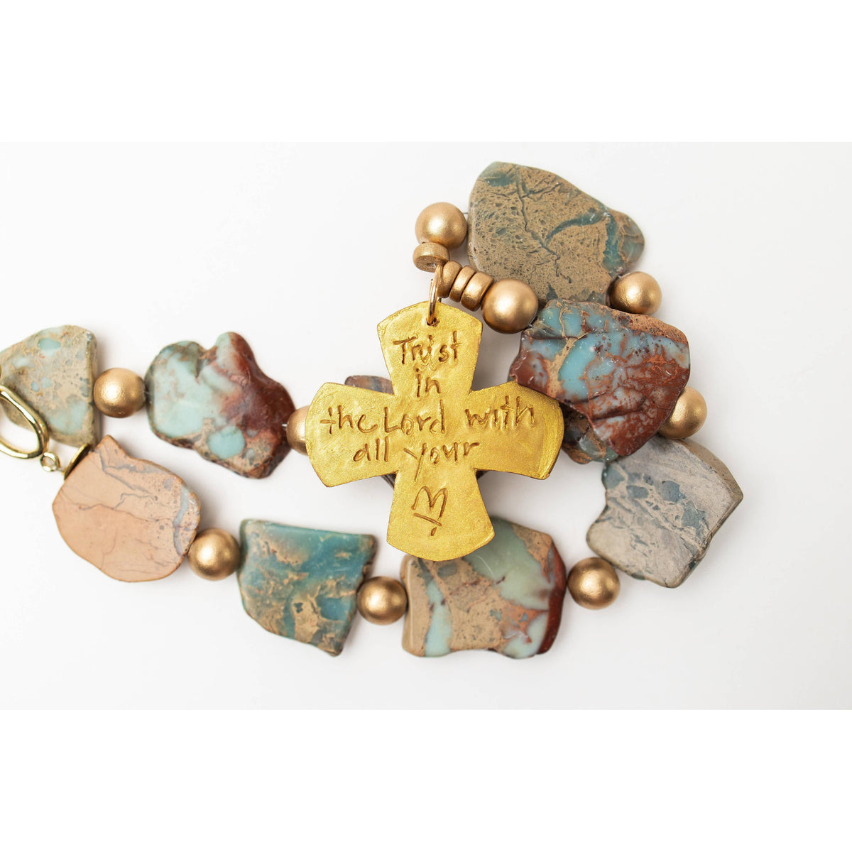 18" Aqua Terra Jasper with Kristin Cross Necklace