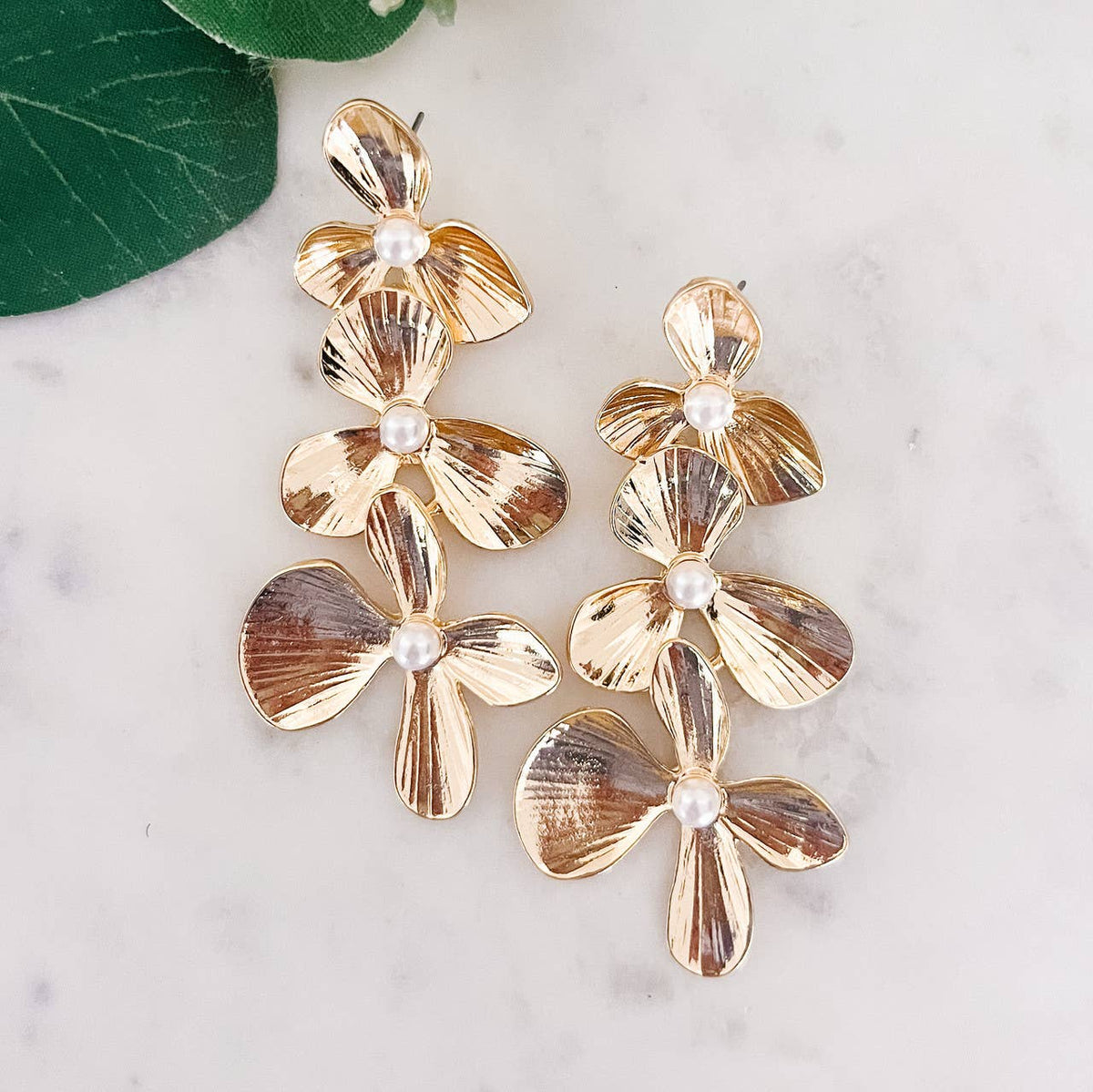 3 Tier Flower with Pearl Earrings