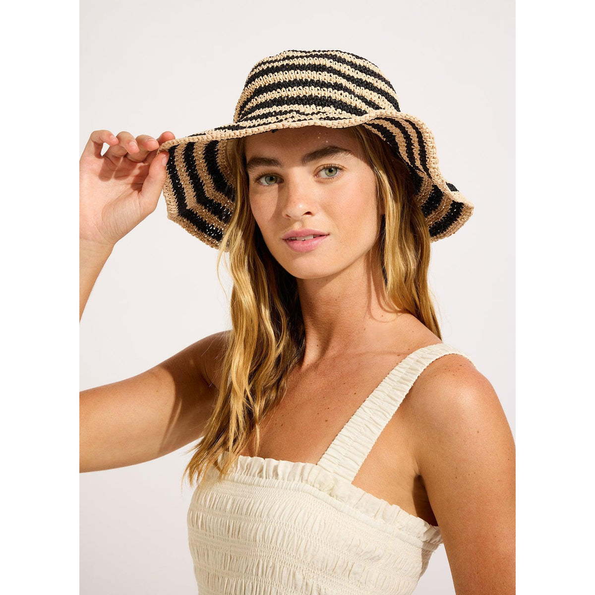 Shady Lady Raffia Stripe Bucket Hat